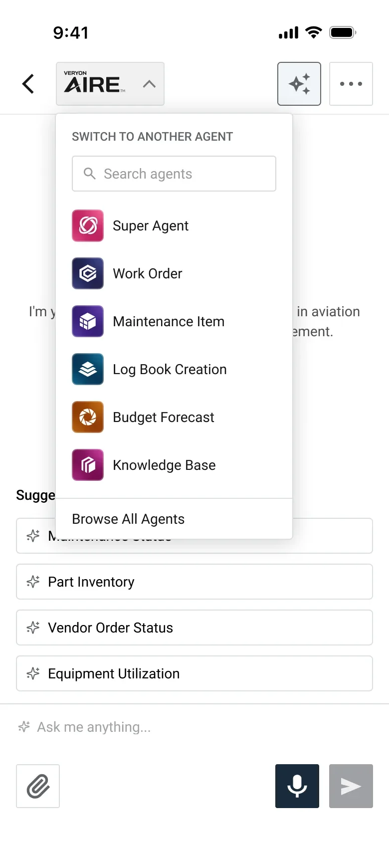 Mobile agent switcher with all seven agents