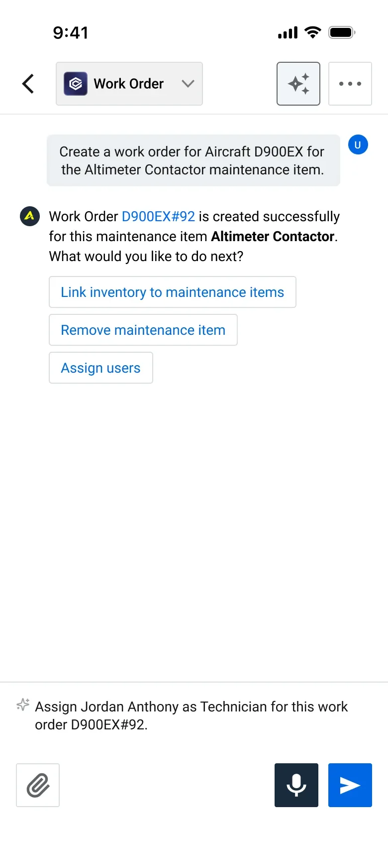 Mobile work order creation with chained next steps