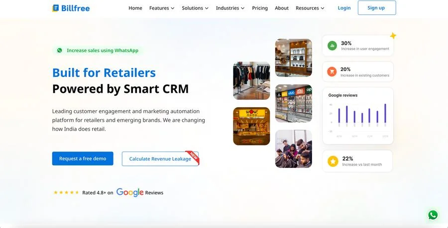 Billfree retail CRM website design