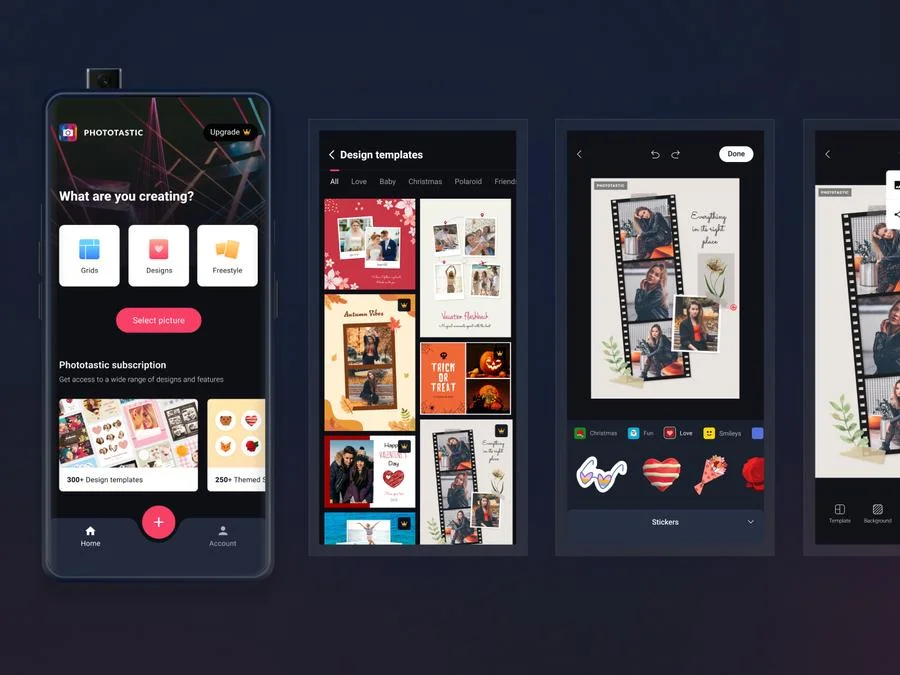 Phototastic mobile app design screens